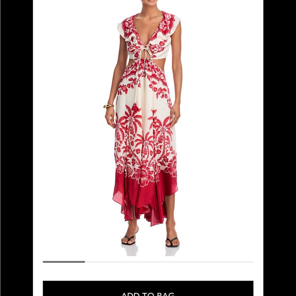 FARM Rio Guanacaste Red and White Cutout Midi Dress
